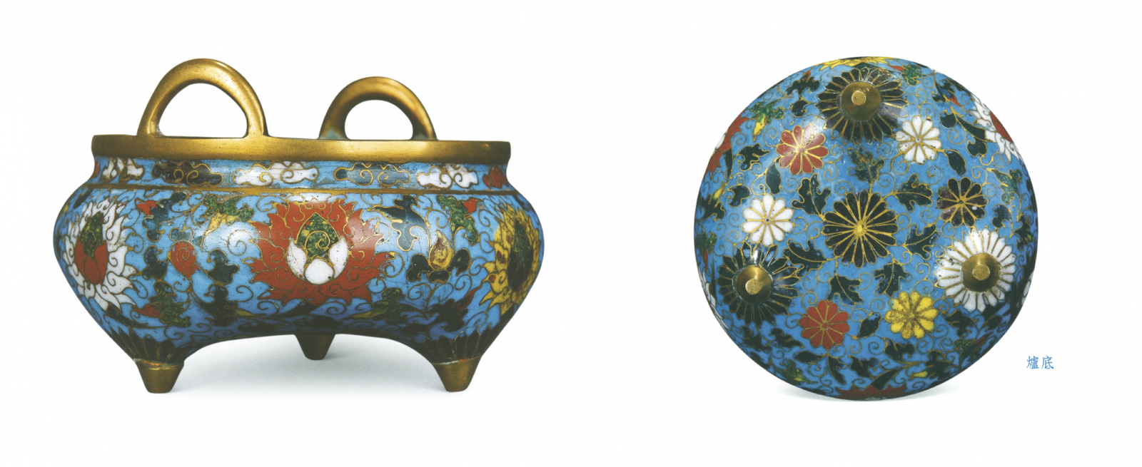 時代物 中国伝来 景泰藍 金彩纏枝花卉紋三足薫爐 盛り付ける 骨董品