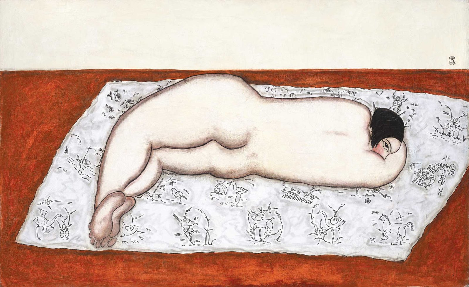 常玉（1895-1966） 花毯上的側臥祼女
