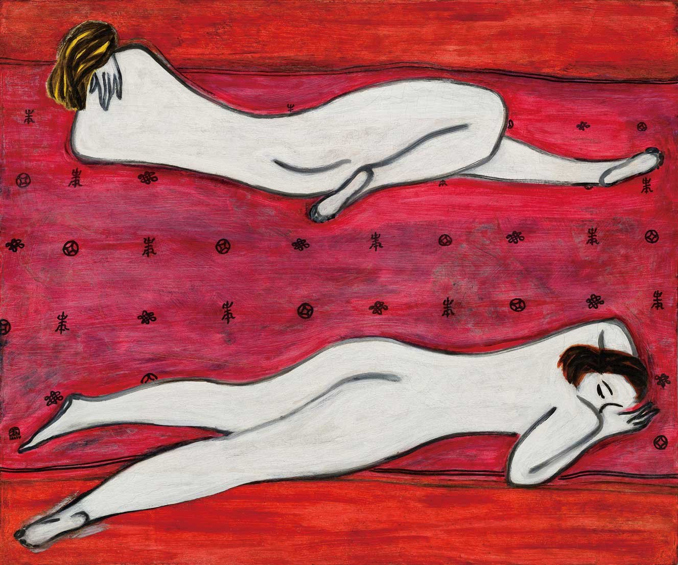 常玉 雙人像 Two Nudes on a Red Tapestry