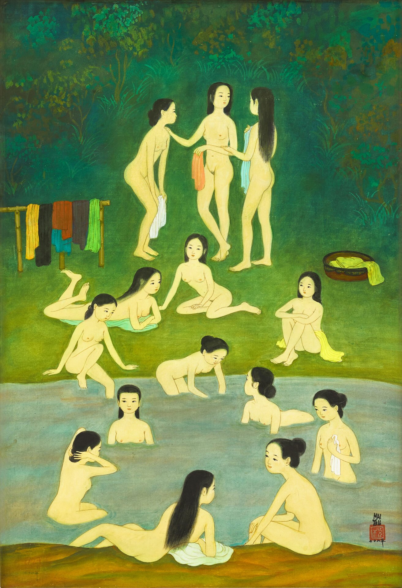 枚中栨 （梅忠恕）〈小溪，沐浴〉